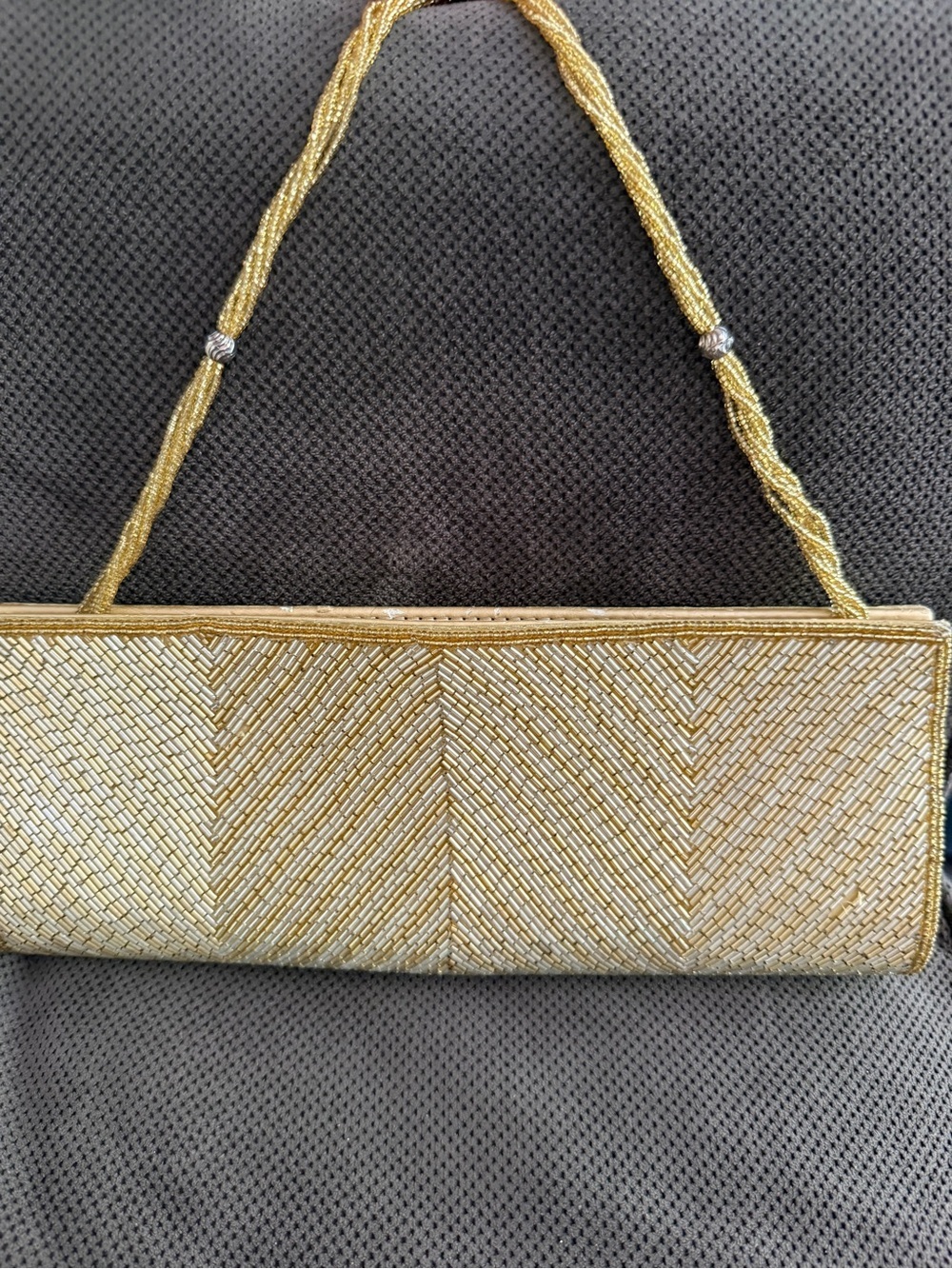 Gold Beaded Evening Clutch with Twisted Beaded Strap
